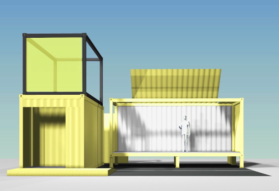 連結コンテナの外観（2ユニット連結・正面）